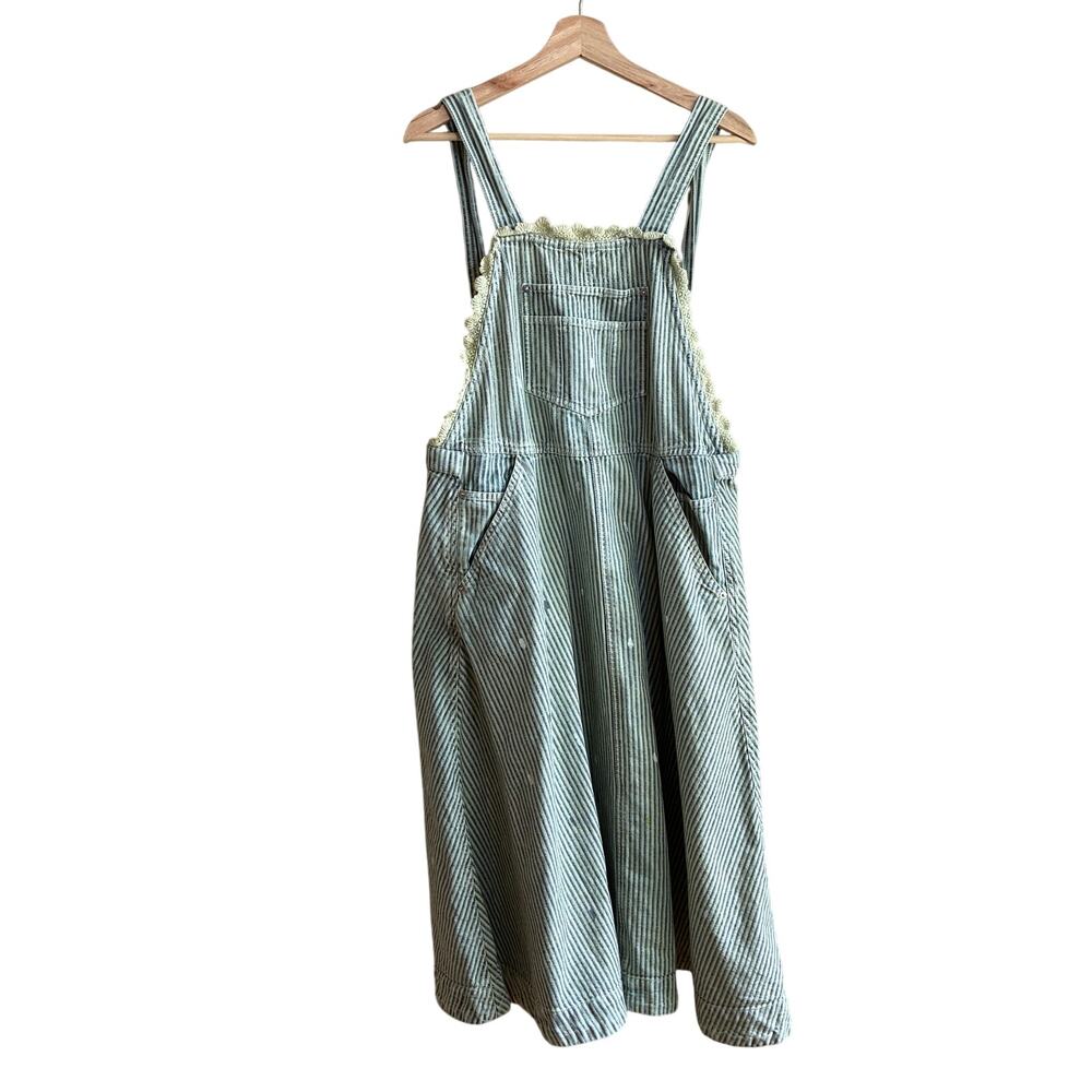 We The Free painted overall dress cottagecore coquette green striped women's XS - Picture 2 of 11